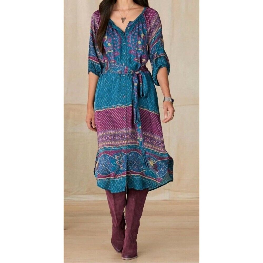 Sundance Teal and Purple Printed Boho Midi Dress